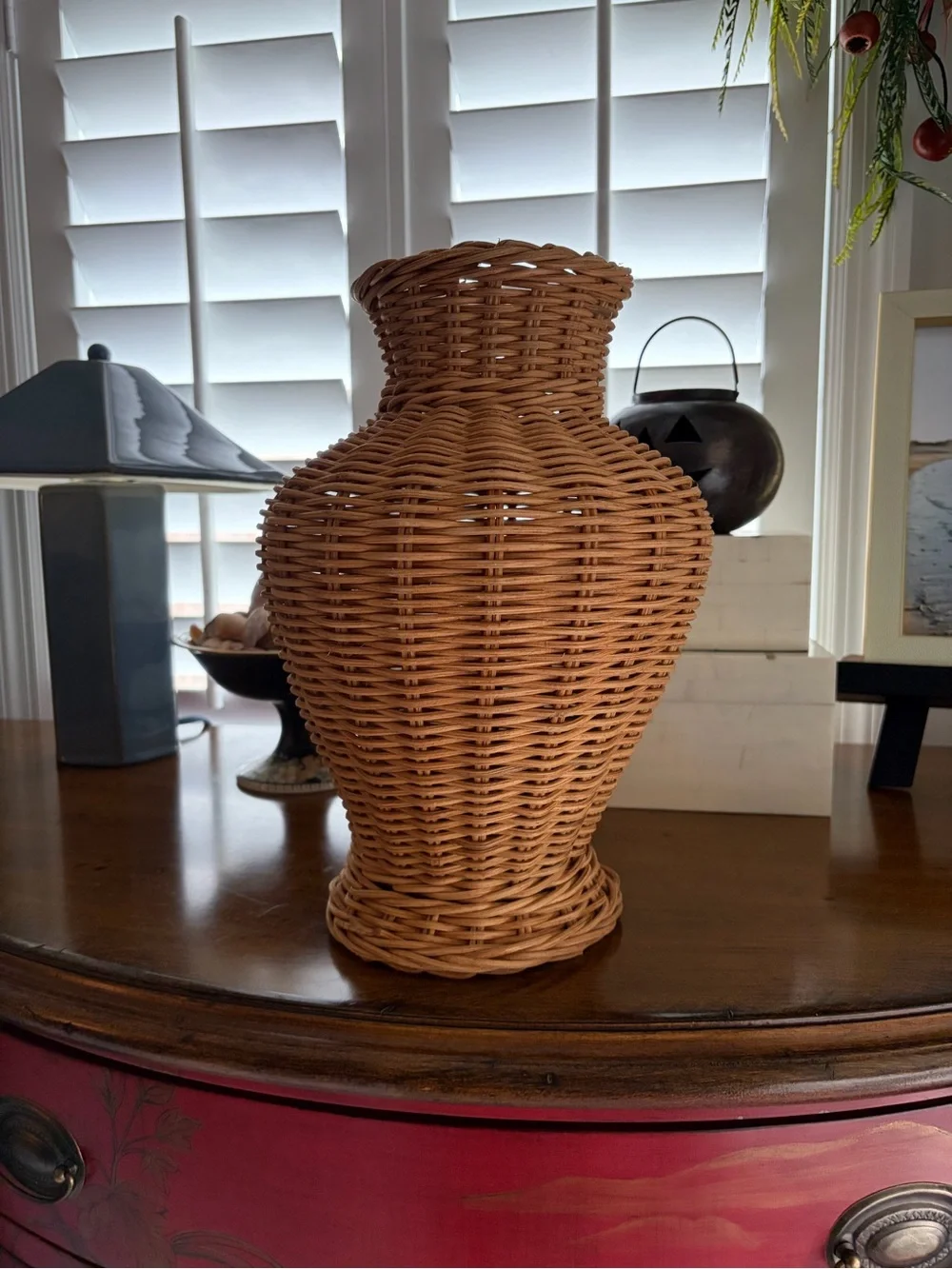 Like new Studio McGee Woven Rattan Decorative Vase